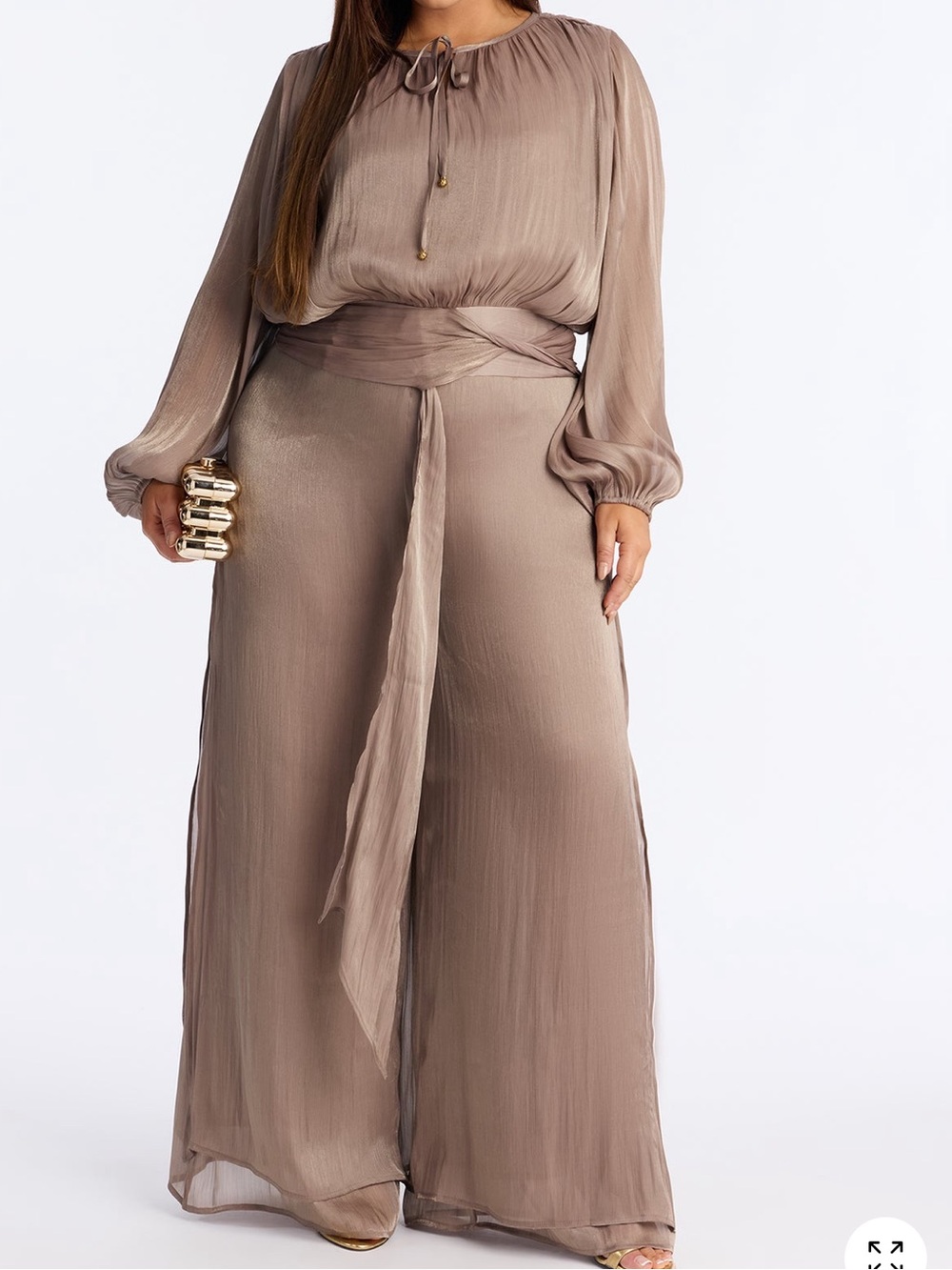 Draped cinch waist wide leg Jumpsuit